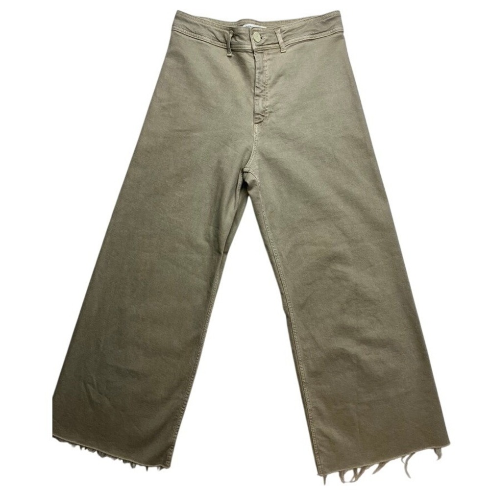 ZARA Wide Leg Cropped High Rise Tan Khaki Pants Women US 14 EUR 46